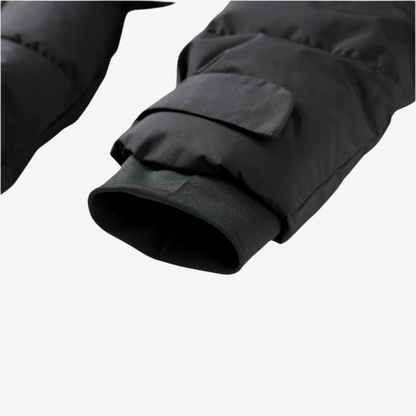 Women's Black Waterproof Belted Puffer Jacket with High Collar