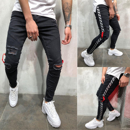 Men's Casual Slim-Fit Pencil Jeans - Low Waist Retro Style