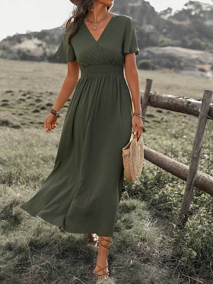 Women's V-Neck Maxi Dress with Elasticated Waist