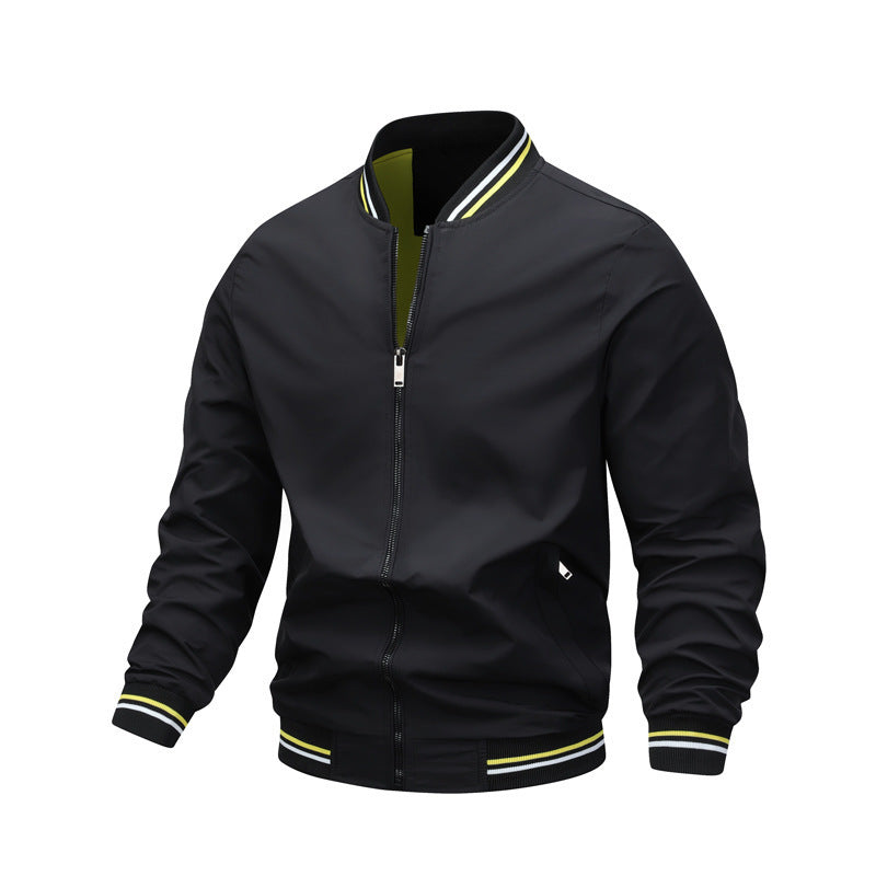 Men's Zip-Up Lightweight Bomber Jacket with Ribbed Trim