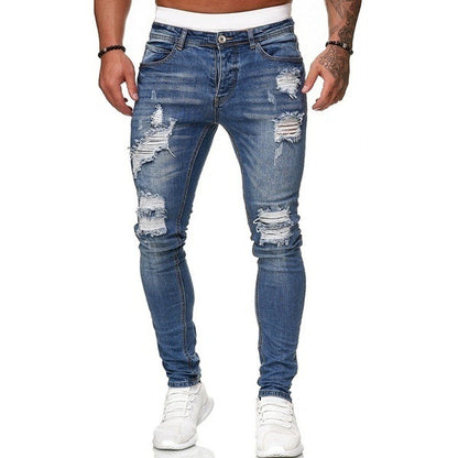 Men’s Ripped Skinny Jeans – Vintage Wash Street Style Slim Fit Denim Pants