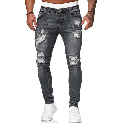 Men’s Ripped Skinny Jeans – Vintage Wash Street Style Slim Fit Denim Pants