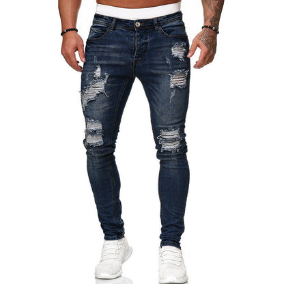 Men’s Ripped Skinny Jeans – Vintage Wash Street Style Slim Fit Denim Pants