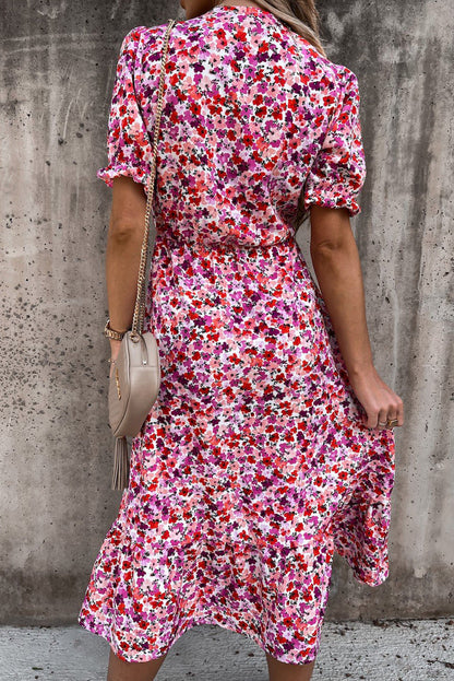 Women's Floral Maxi Dress with V-Neck and Side Slit Detail