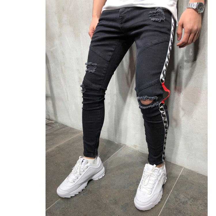 Men's Casual Slim-Fit Pencil Jeans - Low Waist Retro Style