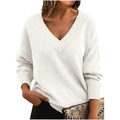 Women’s V-Neck Textured Knit Jumper with Relaxed Fit Regular Length