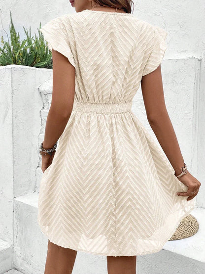 Women's Short Sleeve V-Neck Mini Dress with Crochet Trim Detail