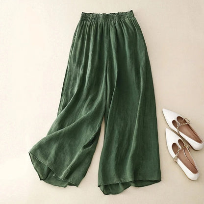 Women's Wide Leg Elastic Waist Pants with Relaxed Fit and Full Length