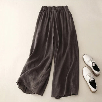 Women's Wide Leg Elastic Waist Pants with Relaxed Fit and Full Length