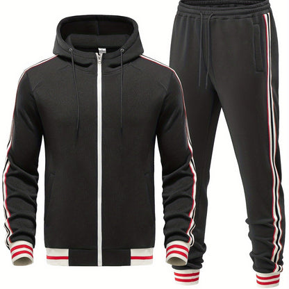 Men's Striped 2-Piece Tracksuit Set with Hoodie and Joggers