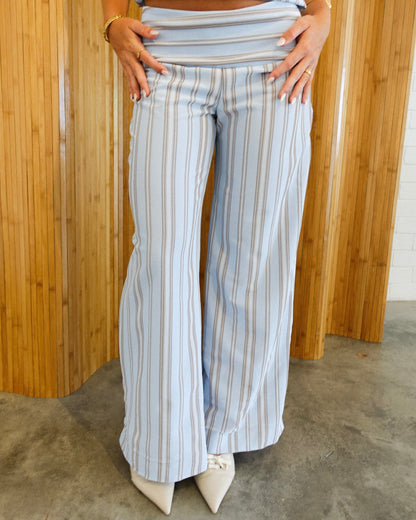 Women's Strapless Striped Two-Piece Set with Wide-Leg Pants