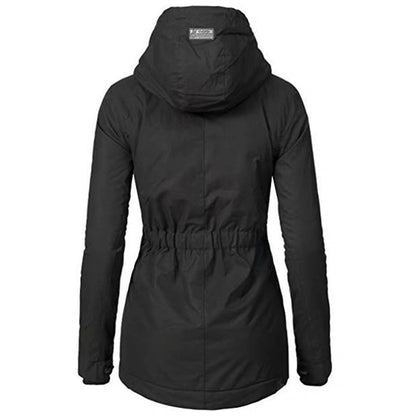 Women's Waterproof Rain Jacket with Hood and Extended Back Hem