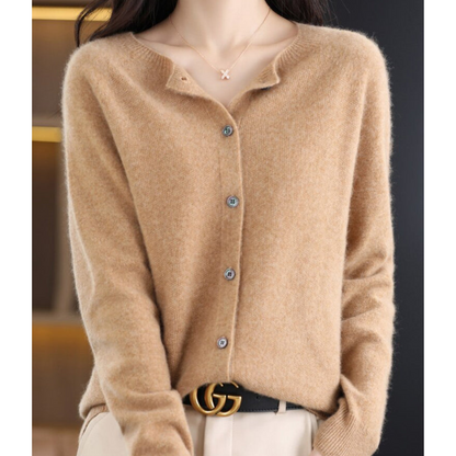 Women's Soft Knit Cardigan with Round Neck and Button Closure