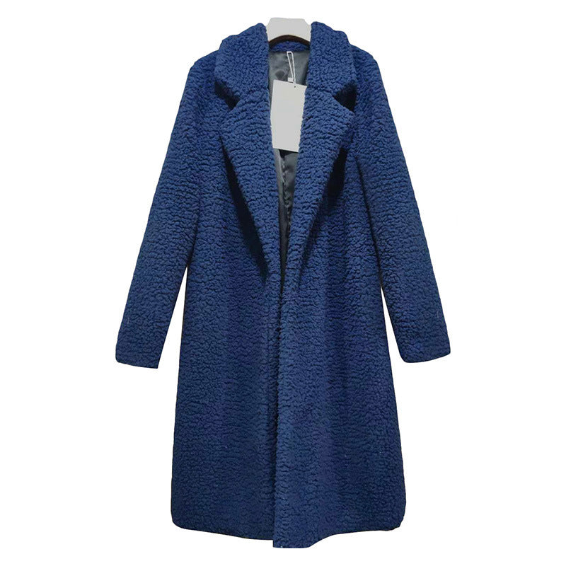 Women's Long Oversized Winter Teddy Coat with Lapel Collar