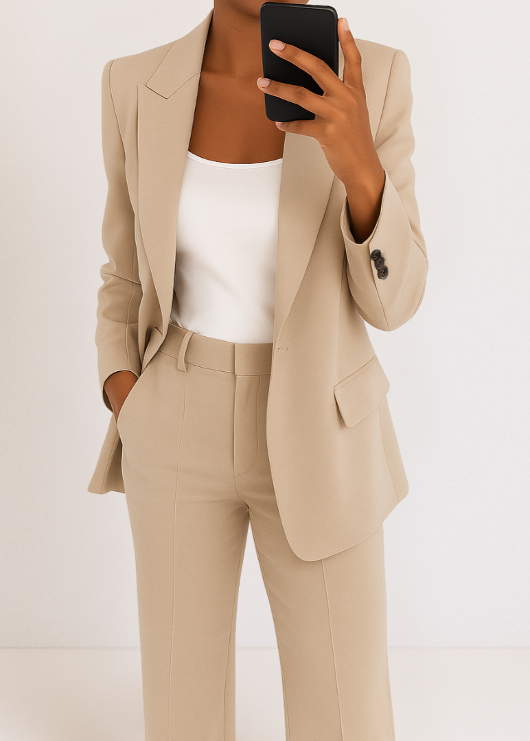 Women's Tailored Two-Piece Pantsuit Set with Blazer and Trousers