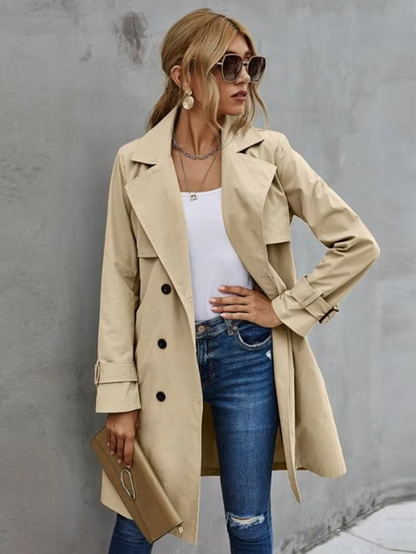 Women's Classic Trench Coat with Double Breasted Button Front