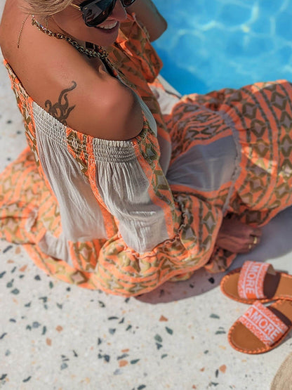 Women’s Ethnic Print Off-Shoulder Loose Mini Dress