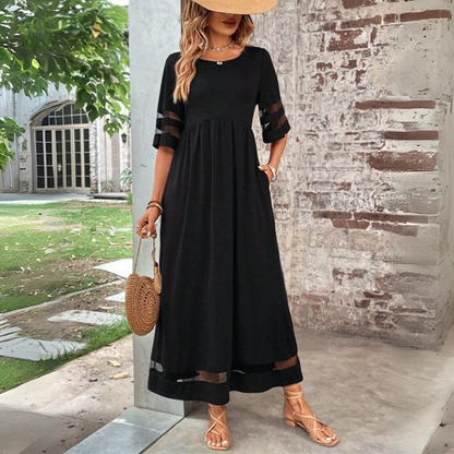 Elegant Maxi Dress with Mesh Sleeves for Women