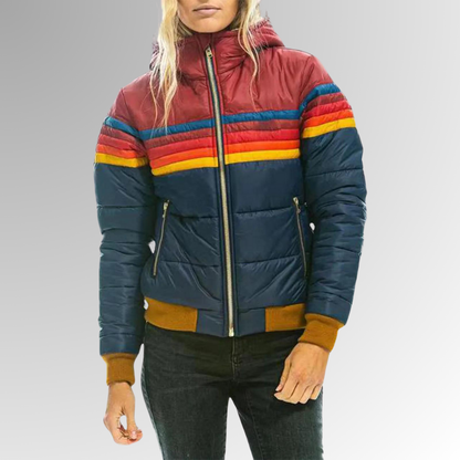 Women’s Waterproof Puffer Jacket – Colorblock Hooded Winter Coat