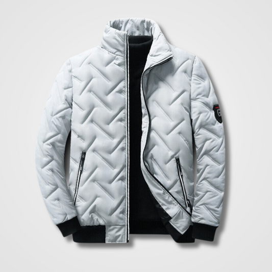 Men's Quilted Bomber Jacket with High Collar and Zip Pockets