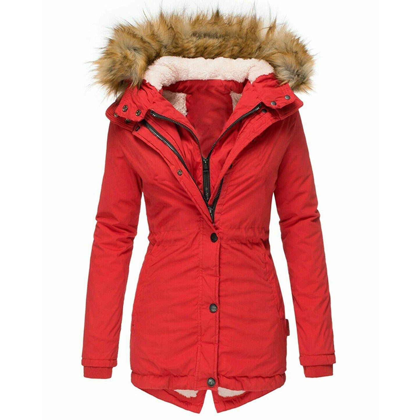 Women's Puffer Jacket with Hood and Slim Fit Design