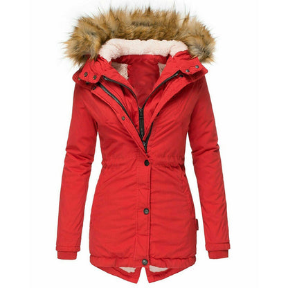 Women's Puffer Jacket with Hood and Slim Fit Design