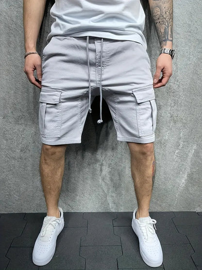 Men's Slim Cargo Shorts with Drawstring Waist and Utility Pockets