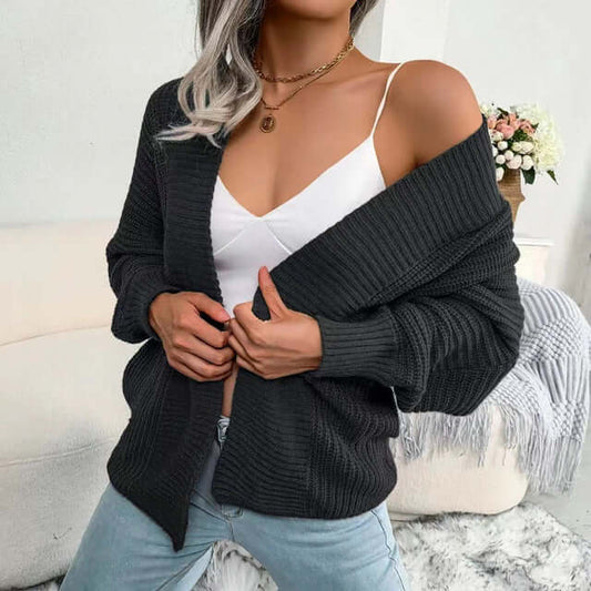 Women's Long-Sleeve Knit Cardigan with Relaxed Open-Front Fit