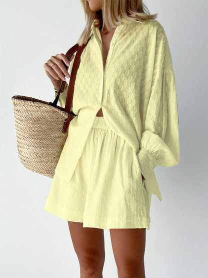 Women's Button-Up Shirt and Shorts Set