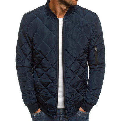 Men's Quilted Bomber Jacket with Lightweight Diamond Stitching