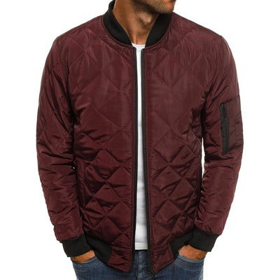 Men's Quilted Bomber Jacket with Lightweight Diamond Stitching
