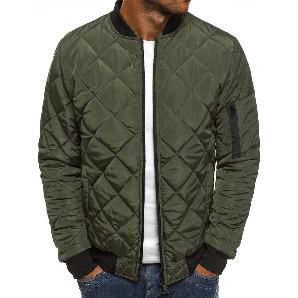 Men's Quilted Bomber Jacket with Lightweight Diamond Stitching