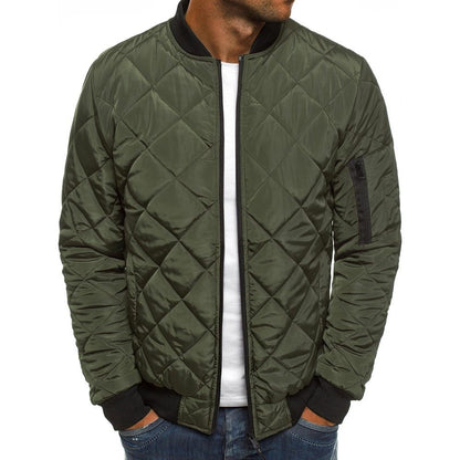 Men's Quilted Bomber Jacket with Lightweight Diamond Stitching