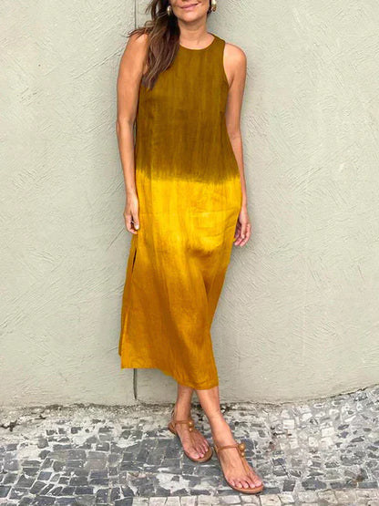 Women's Sleeveless Ombre Maxi Dress with Round Neckline