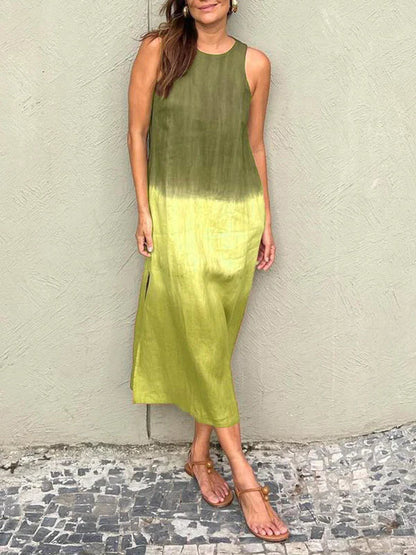 Women's Sleeveless Ombre Maxi Dress with Round Neckline