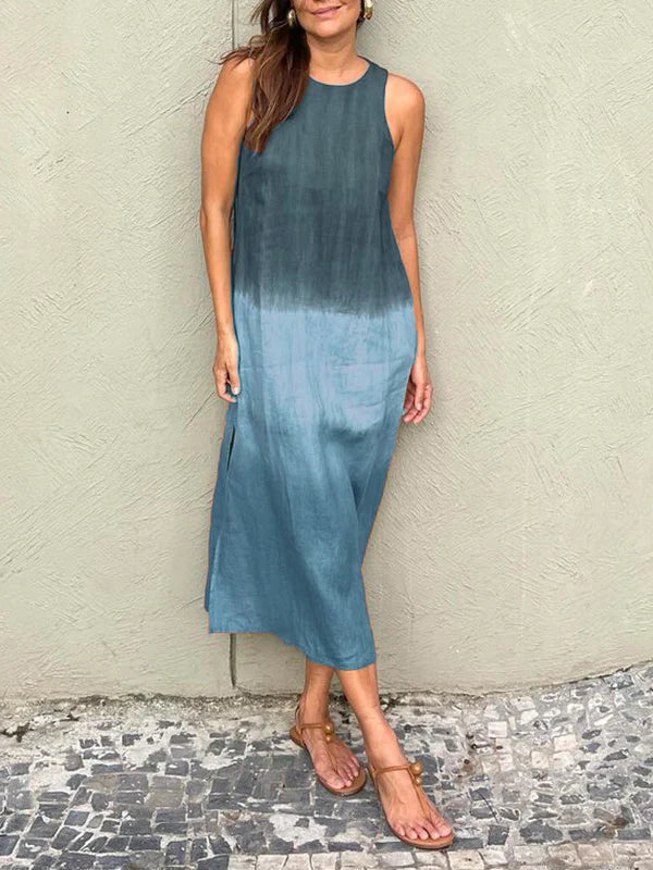 Women's Sleeveless Ombre Maxi Dress with Round Neckline