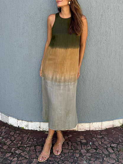 Women's Sleeveless Ombre Maxi Dress with Round Neckline