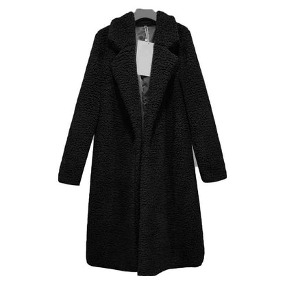 Women's Long Oversized Winter Teddy Coat with Lapel Collar