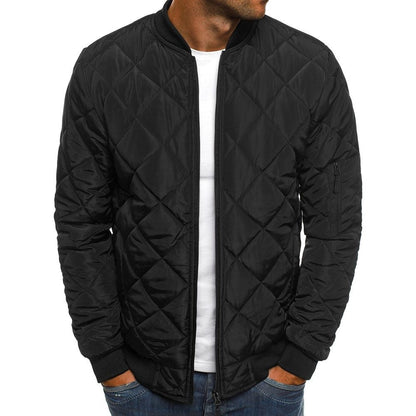 Men's Quilted Bomber Jacket with Lightweight Diamond Stitching