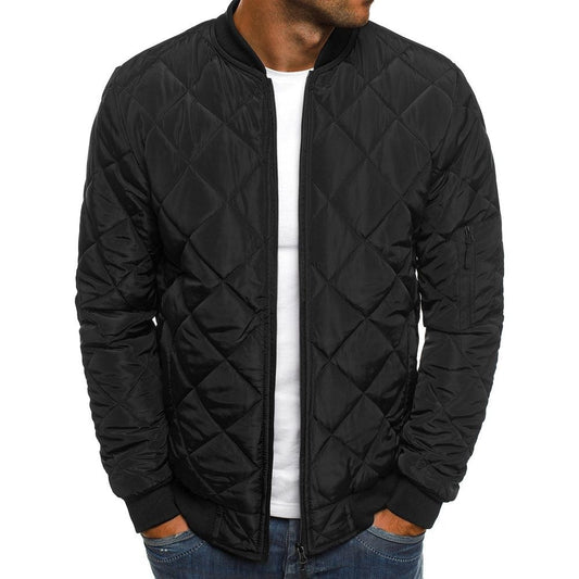 Men's Quilted Bomber Jacket with Lightweight Diamond Stitching