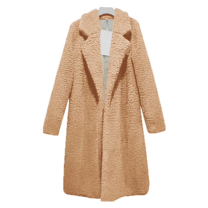 Women's Long Oversized Winter Teddy Coat with Lapel Collar