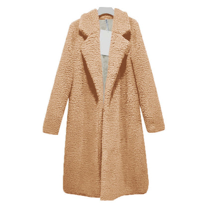 Women's Long Oversized Winter Teddy Coat with Lapel Collar