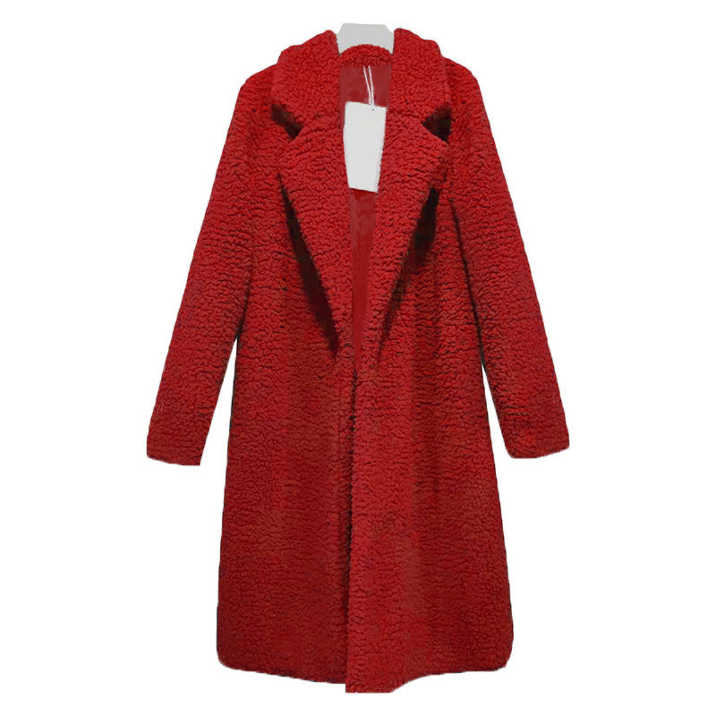 Women's Long Oversized Winter Teddy Coat with Lapel Collar
