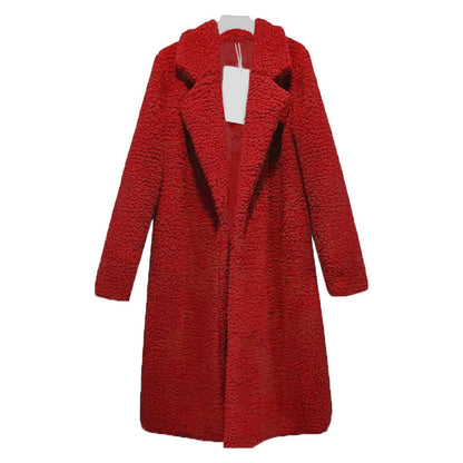 Women's Long Oversized Winter Teddy Coat with Lapel Collar