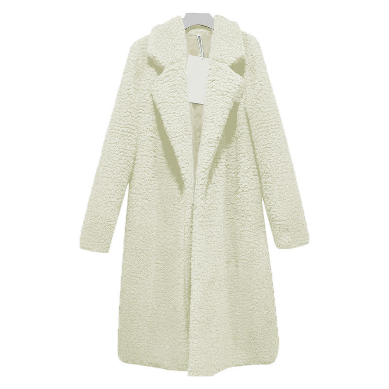 Women's Long Oversized Winter Teddy Coat with Lapel Collar