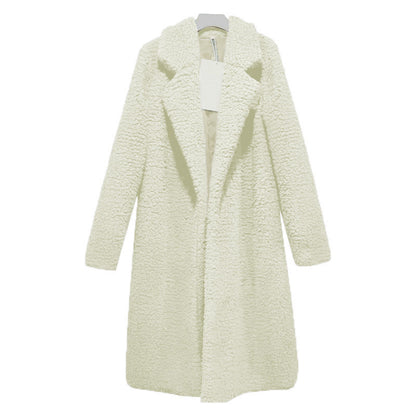 Women's Long Oversized Winter Teddy Coat with Lapel Collar