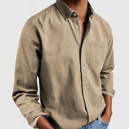 Men's Classic Casual Long Sleeve Shirt with Button Placket