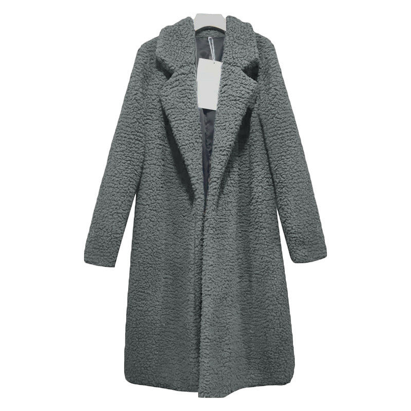 Women's Long Oversized Winter Teddy Coat with Lapel Collar