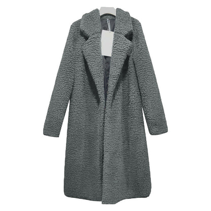Women's Long Oversized Winter Teddy Coat with Lapel Collar