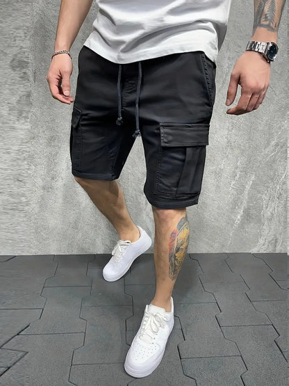 Men's Slim Cargo Shorts with Drawstring Waist and Utility Pockets